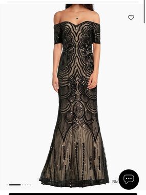 Shani Off-Shoulder Black Sequin Evening Gown